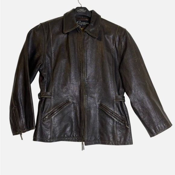 Vintage Jackets & Blazers - Rare Vintage 90s Brown Distressed Leather Jacket Women's M Moto Biker